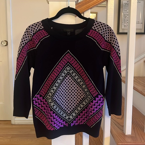 J.Crew Embroidered Tippi Sweater Size Small Navy Blue - Picture 4 of 7